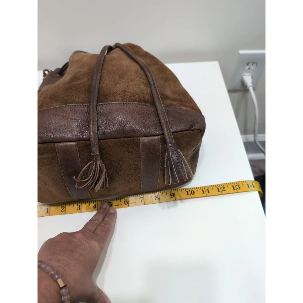 Anabaglish Rowan Brown Suede /Leather Bucket Bag Drawstring Tassel Detail